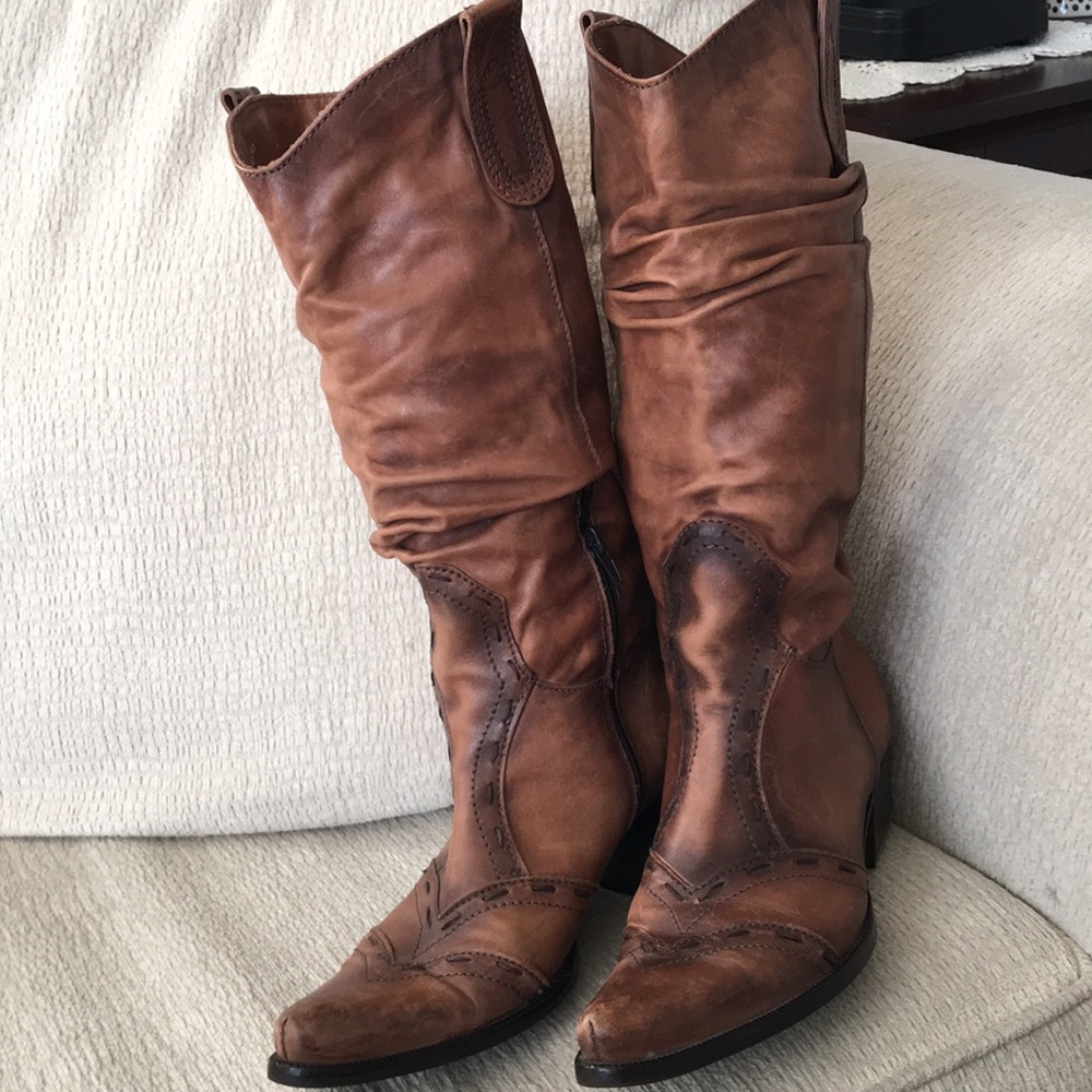 Women's Slouchy Western Knee-High Boots in Brown
